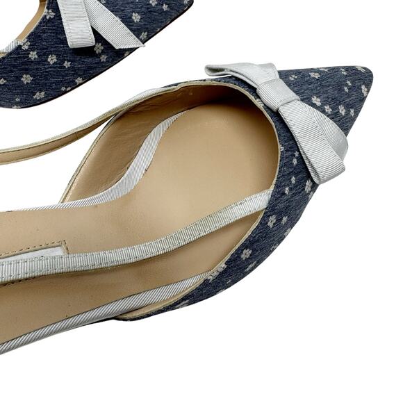 Manolo Blahnik Floral Bow Slingback Heels EU 40 Blue Grosgrain Trim Vintage - Picture 6 of 8